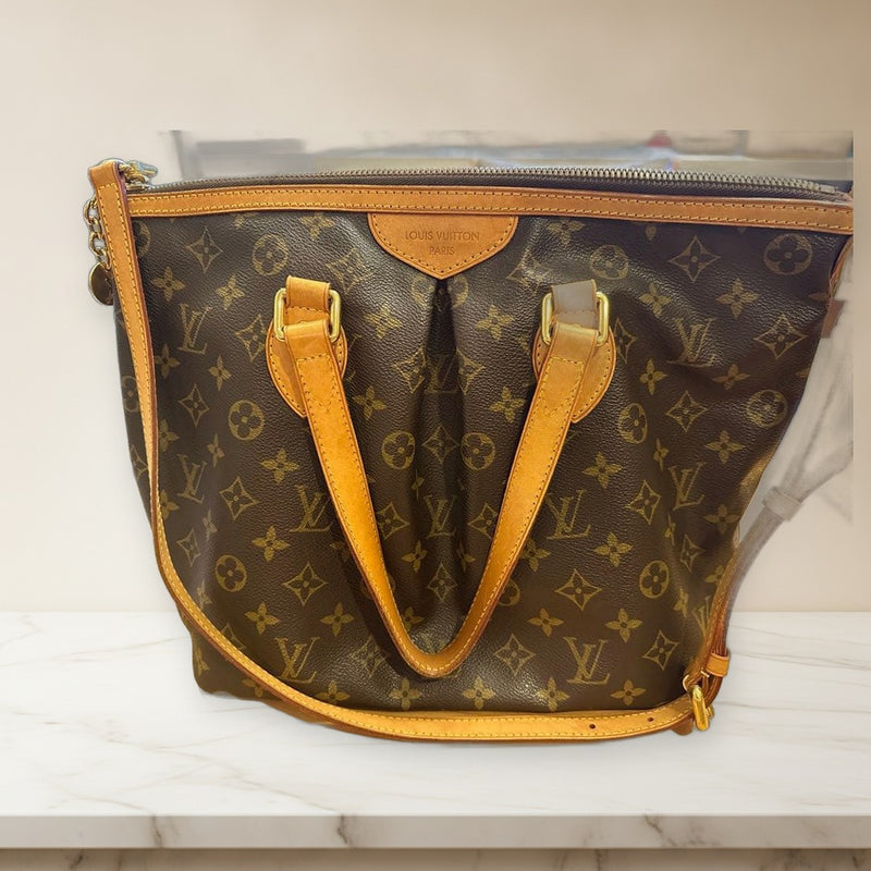 Louis Vuitton Monogram Handbag Shoulder Strap Leather Brown