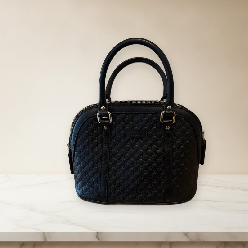 Gucci Black Leather Handbag Tote Shoulder Bag