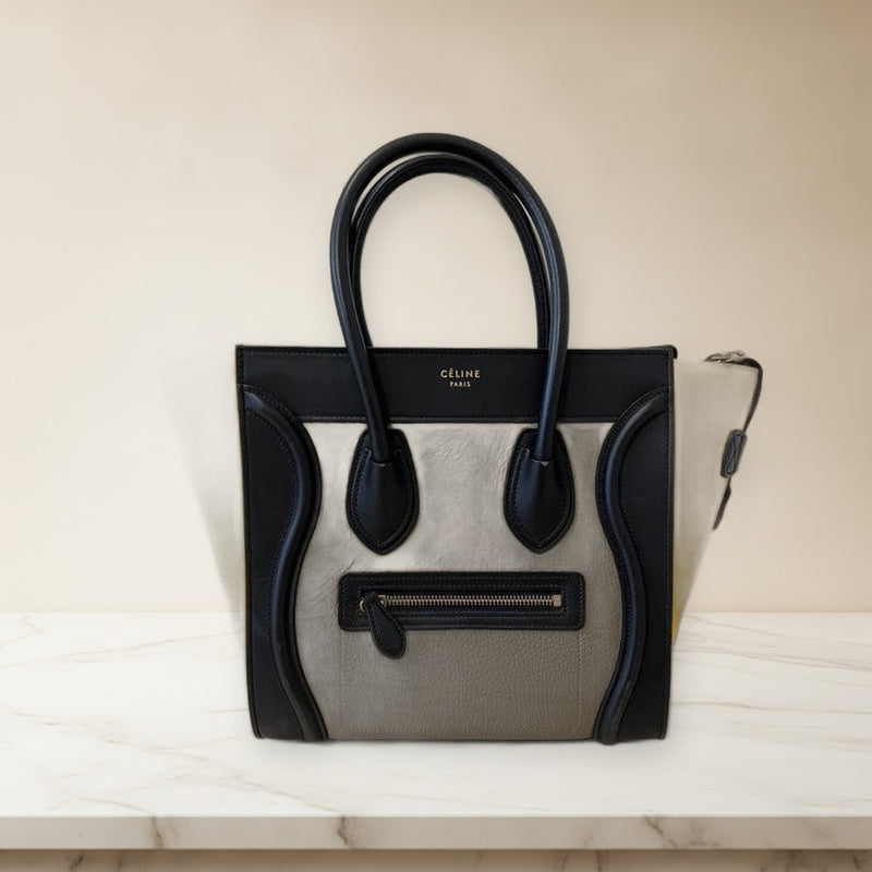 Celine Luggage Micro Handbag Tote Yellow Black Beige Leather Multicolor