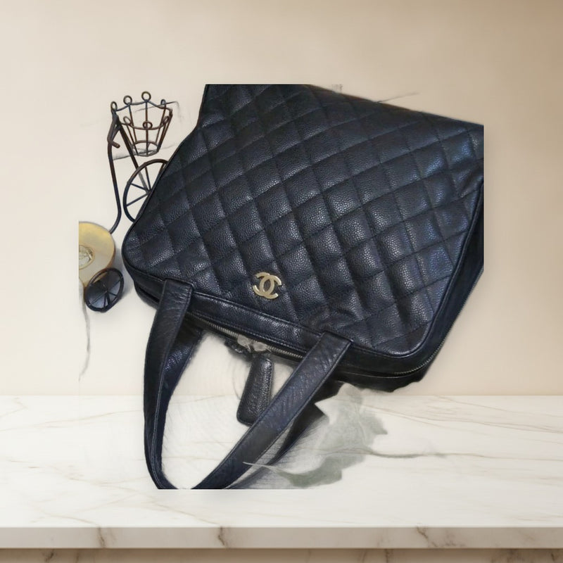 Chanel Caviar Skin Matelasse Handbag Black Leather