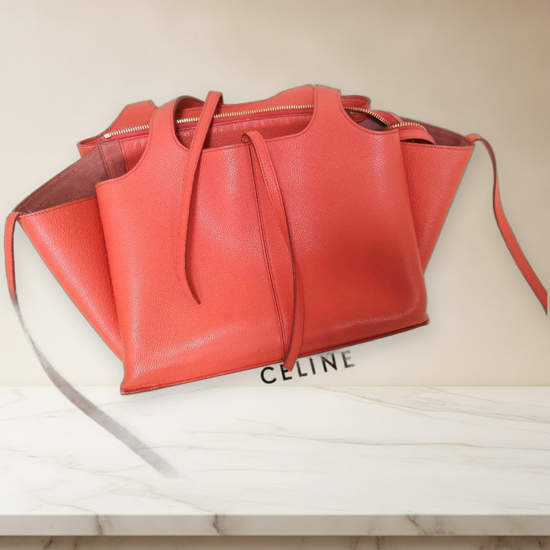 Celine Tri-fold Small 179043AIK.27PY Handbag Leather Poppy