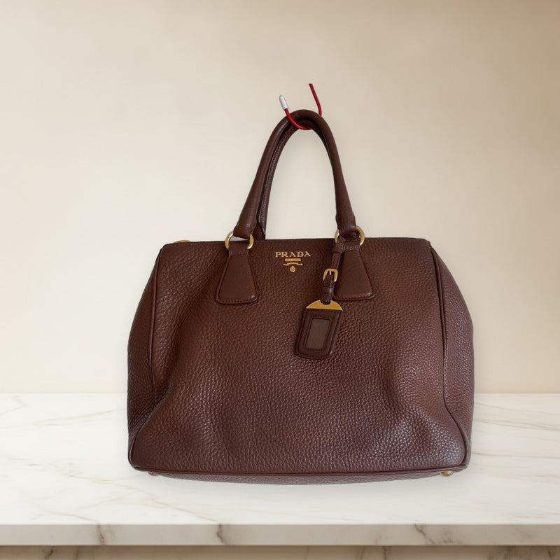 Prada Handbag Tote Leather Brown