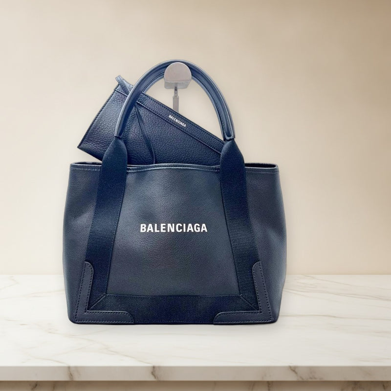 Balenciaga Cabas Small S 339933 D6WXN 1060 Handbag Tote Leather Canvas Black