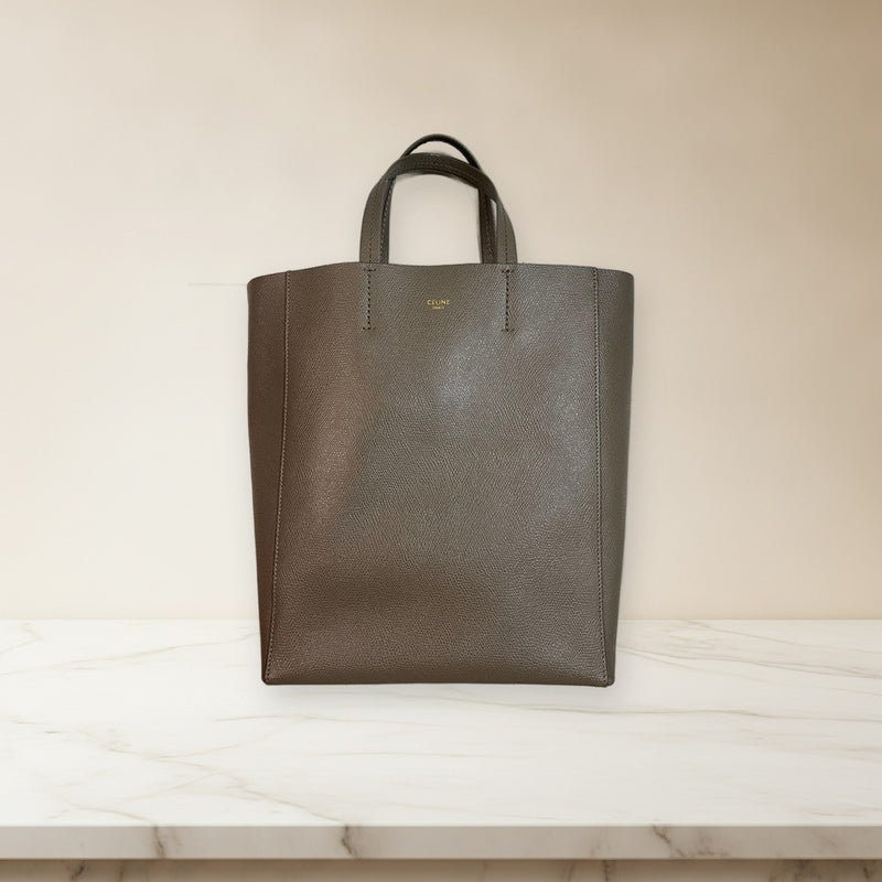 Celine Small Vertical Hand Shoulder Bag Taupe Leather