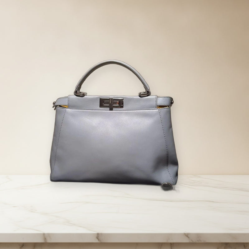Fendi Peekaboo Regular Iconic Handbag Shoulder Bag Calfskin Light Blue