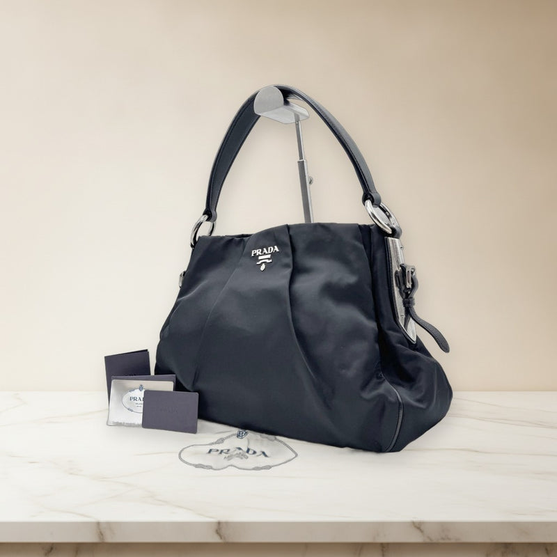 Prada BR4382 Tessuto Nylon Handbag Mini Boston Nero Black