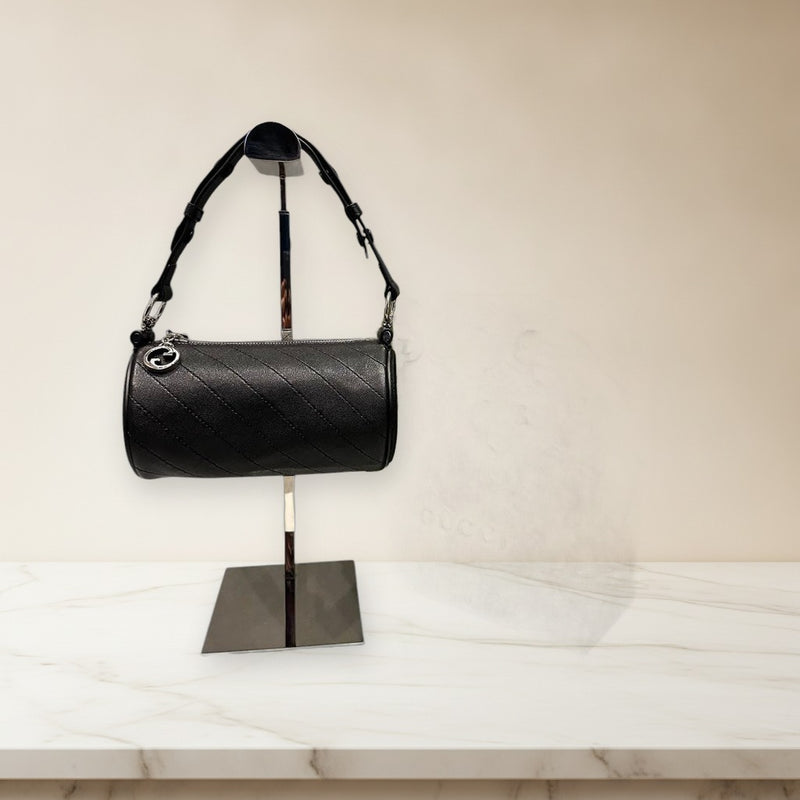 Gucci Blondie Handbag Shoulder Bag Black Leather Quilted Gg Logo