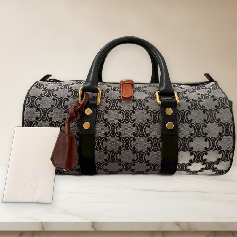 Celine Jacquard Triomphe Cylinder Bag Crossbody Shoulder Handbag Gray