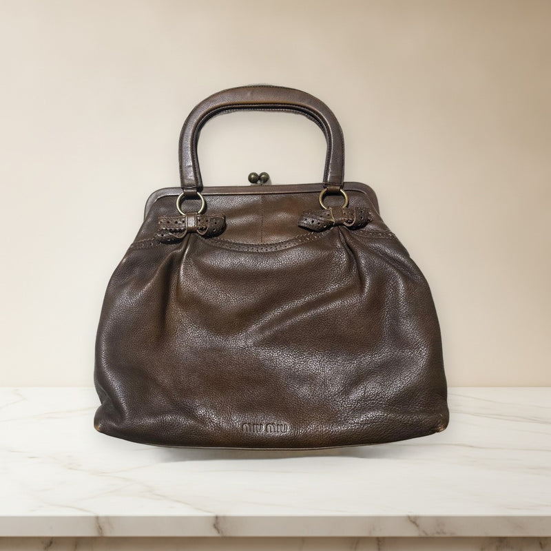 Miu Miu Bow Kiss Lock Handbag Black Leather