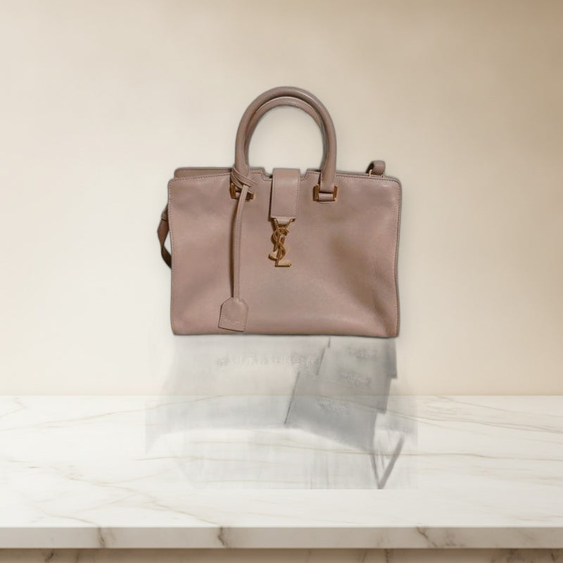 Saint Laurent Paris Cabas 2WAY Handbag Shoulder Bag Calf Leather Greige