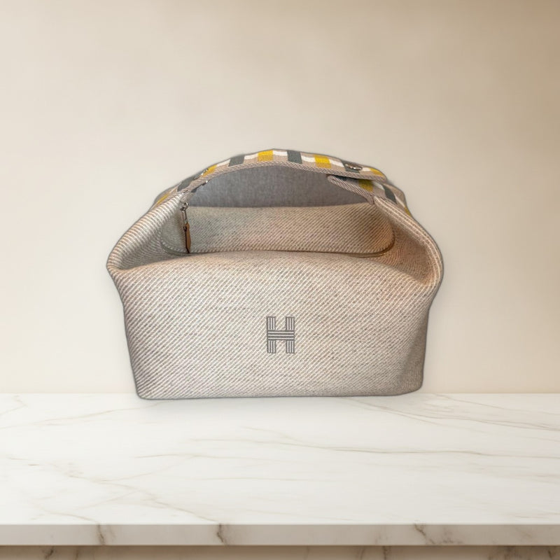 Hermes Bride-a-brac Gm Pouch Wool Canvas Seigle Cosmetic Bag