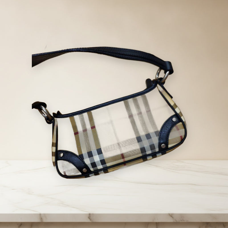 Burberry London T-04-02 Nova Check Handbag Tote Canvas Leather Shoulder Bag