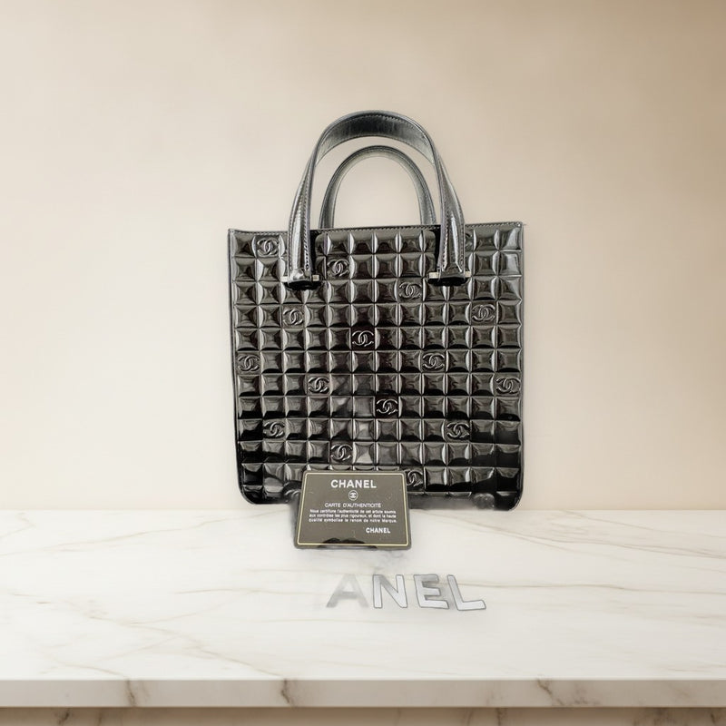 Chanel Coco Mark Handbag Enamel Patent Leather Black