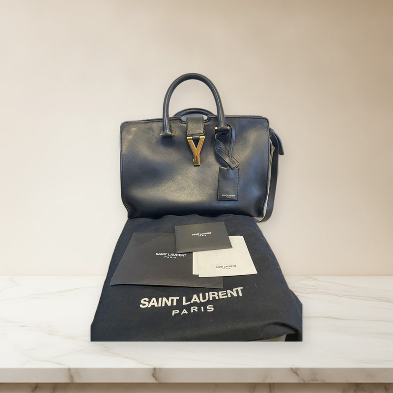 Saint Laurent Paris Y-line Handbag Black Leather Gold Hardware