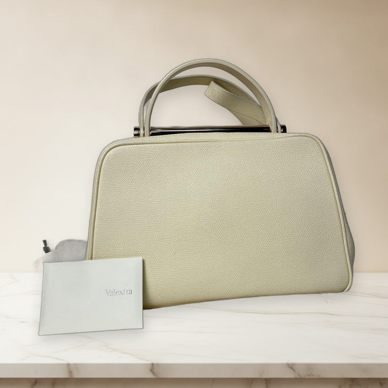 Valextra Serie S Medium 2-Way Handbag Shoulder Bag Leather Ivory