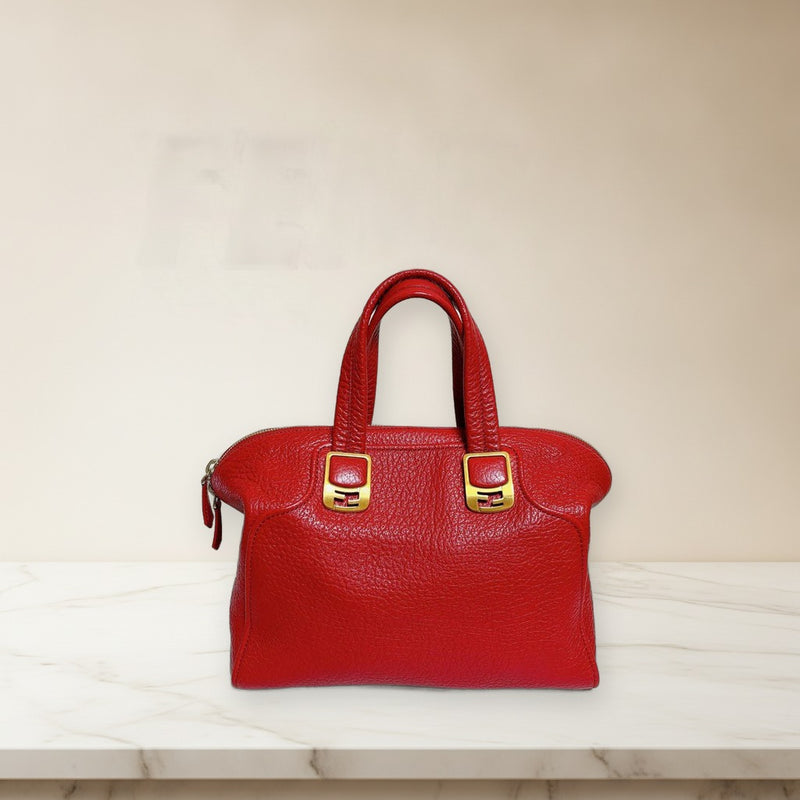 Fendy Handbag Shoulder Bag Leather Red Gold Hardware