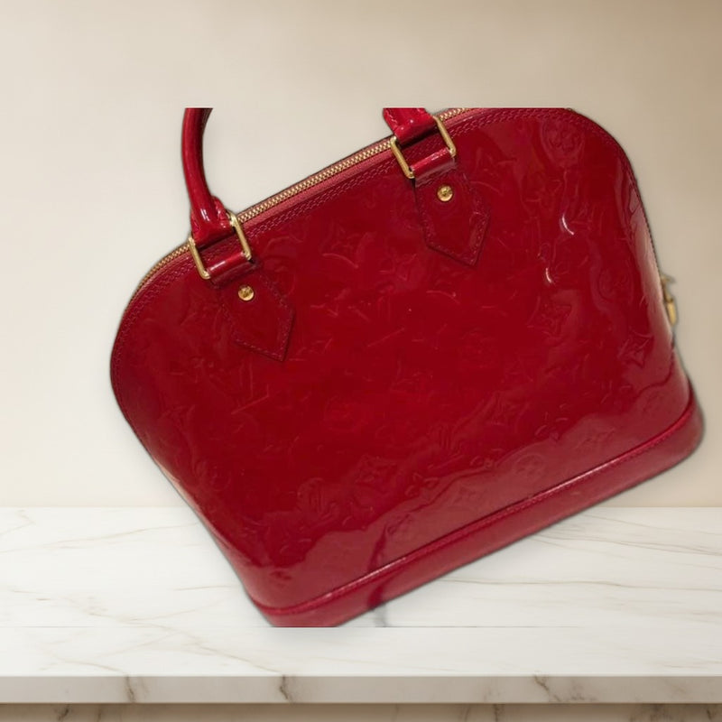 Louis Vuitton Monogram Vernis Alma Pm Handbag Rose Pink Leather
