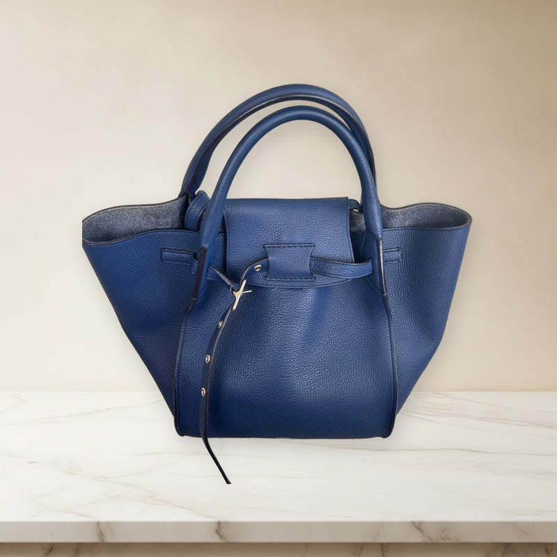 Celine Big Bag Tote Handbag Shoulder Bag Navy Blue Leather