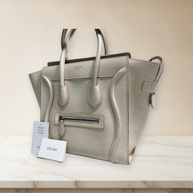 Celine Luggage Large Shopper Handbag Tote Bag Leather White