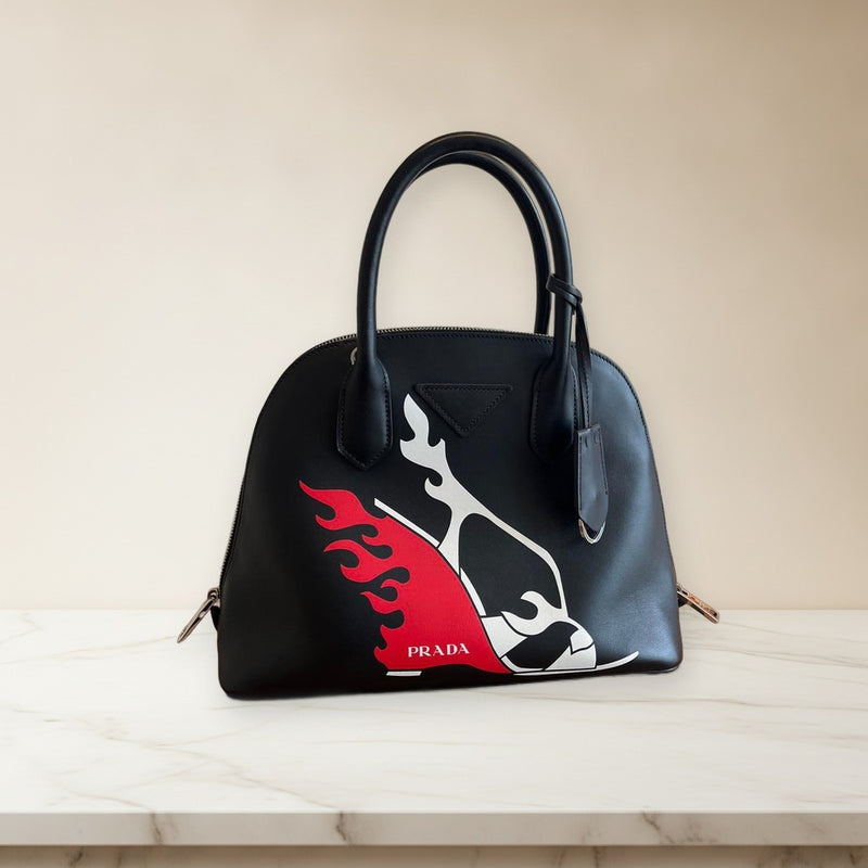 Prada Black Leather Handbag Shoulder Bag Tote
