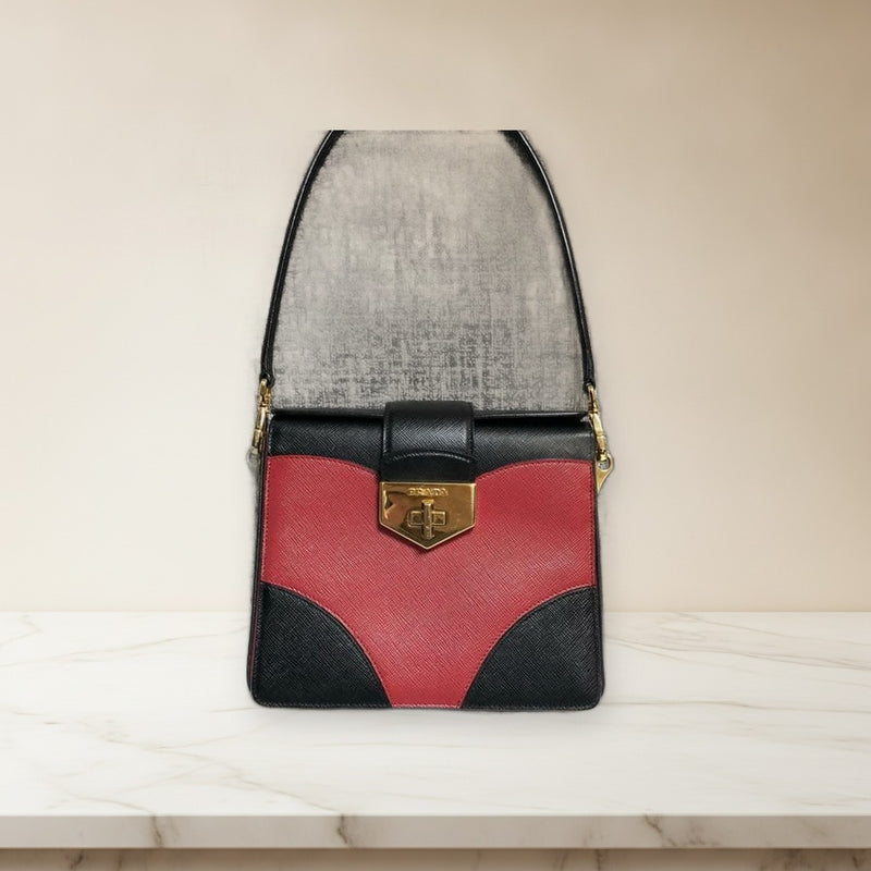 Prada Saffiano BR5045 Handbag Tote Calf Leather Black