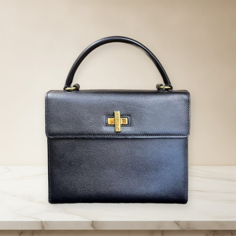 Celine 2-Way Handbag Shoulder Bag Black Leather Metal Hardware