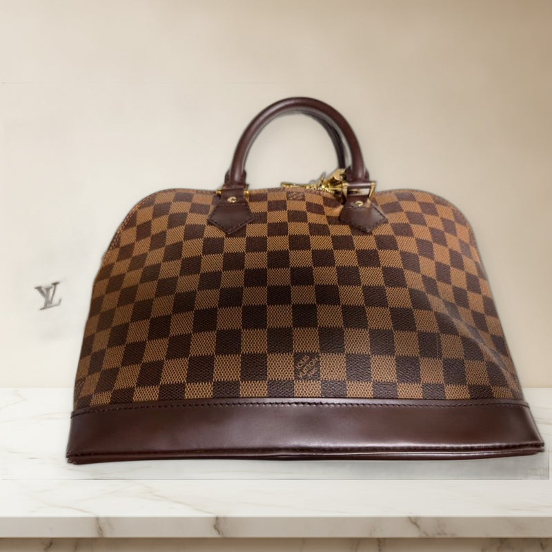 Louis Vuitton Damier Canvas Handbag Brown Leather Handles