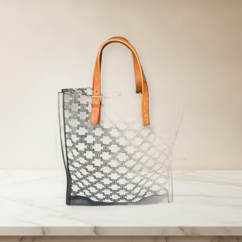 Celine Blazon Oversized Shopper Tote Bag Canvas Leather Navy Blue
