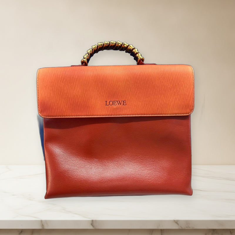 Loewe Velazquez 2-Way Shoulder Bag Handbag Leather Orange Gold Hardware