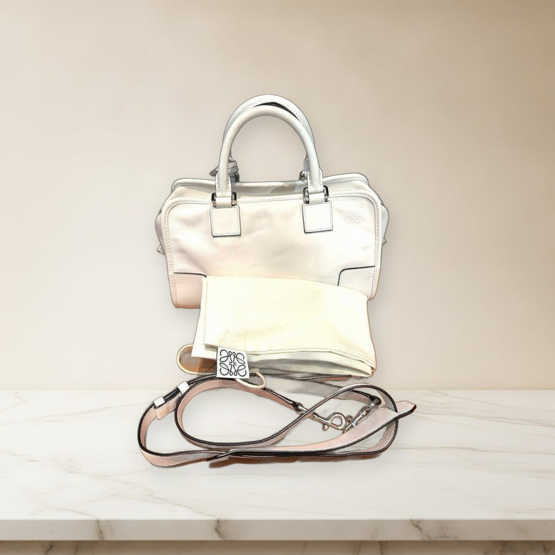 Loewe Amazona 28 Handbag Crossbody Shoulder Bag White Leather Silver Hardware