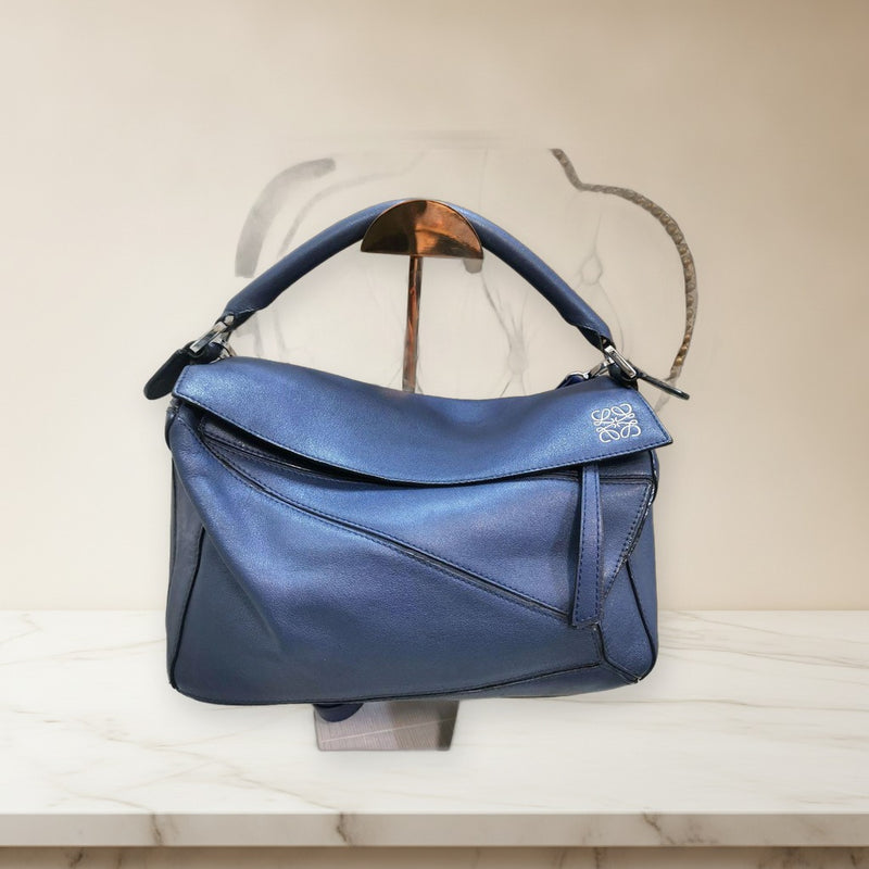 Loewe Puzzle Bag Handbag Leather Deep Navy Silver Hardware