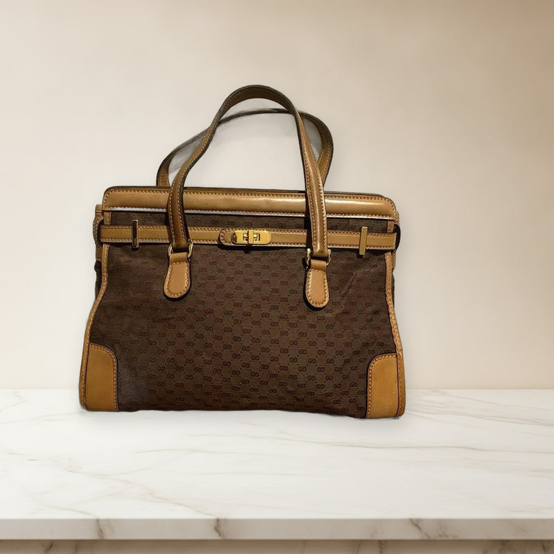 Gucci Micro Gg Handbag Leather Brown Gold Hardware