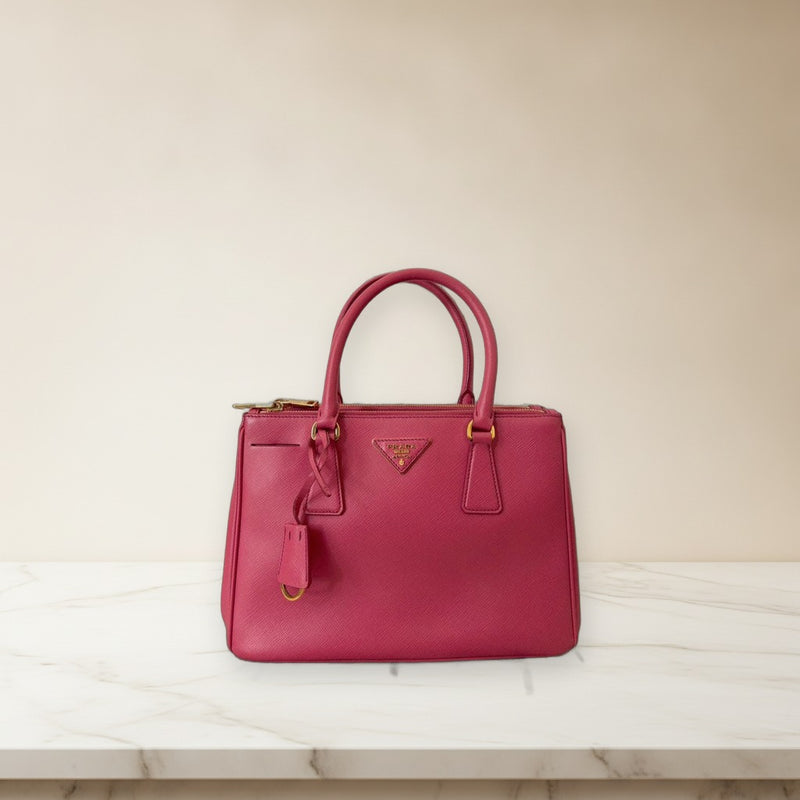 Prada Galleria Handbag Saffiano Pink Gold Hardware Shoulder Bag