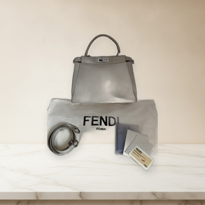 Fendi Peekaboo Regular Handbag Shoulder Bag Beige Leather