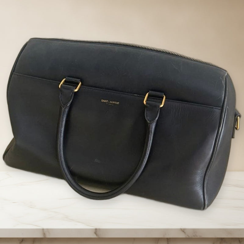 Saint Laurent Handbag Black Leather Zippered Double Handles