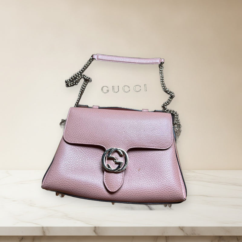 Gucci Interlocking G Chain Shoulder Bag Leather Pink Beige
