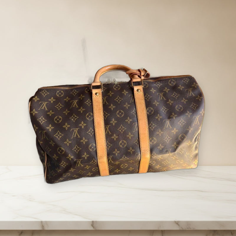 Louis Vuitton Monogram Keepall 45 Boston Bag Brown Leather