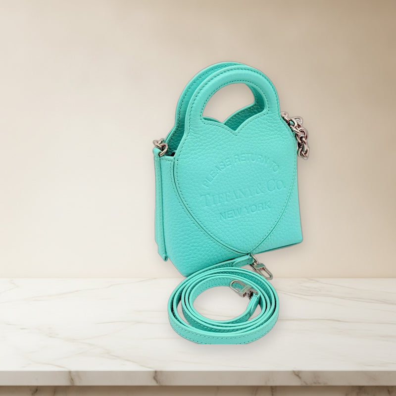 Tiffany Co. Return To Tiffany 2 Way Handbag Shoulder Bag Blue Leather