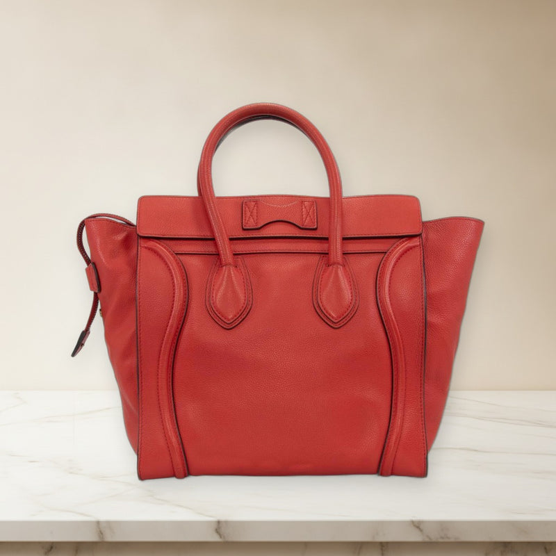 Celine Luggage Mini Shopper Handbag Calfskin Red S-SN-1101 S-PA-7707