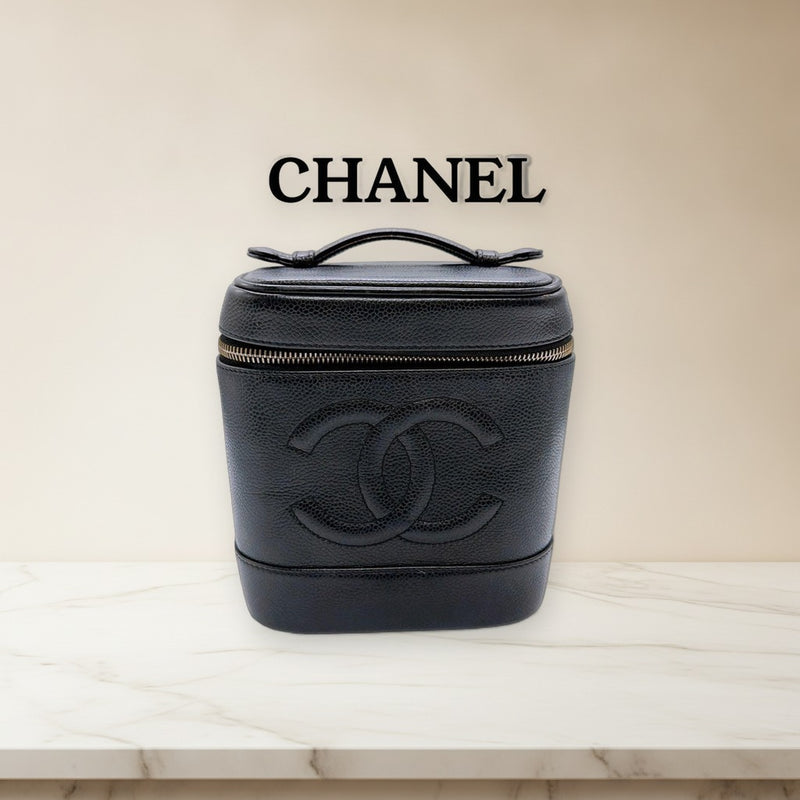 Chanel Caviar Skin Coco Mark Vanity Handbag Black
