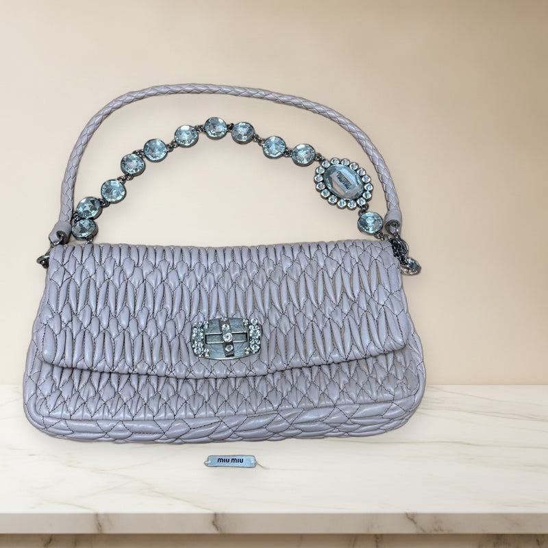 Miu Miu Nappa Crystal Quilted Handbag Shoulder Bag Pink Stone-embellished