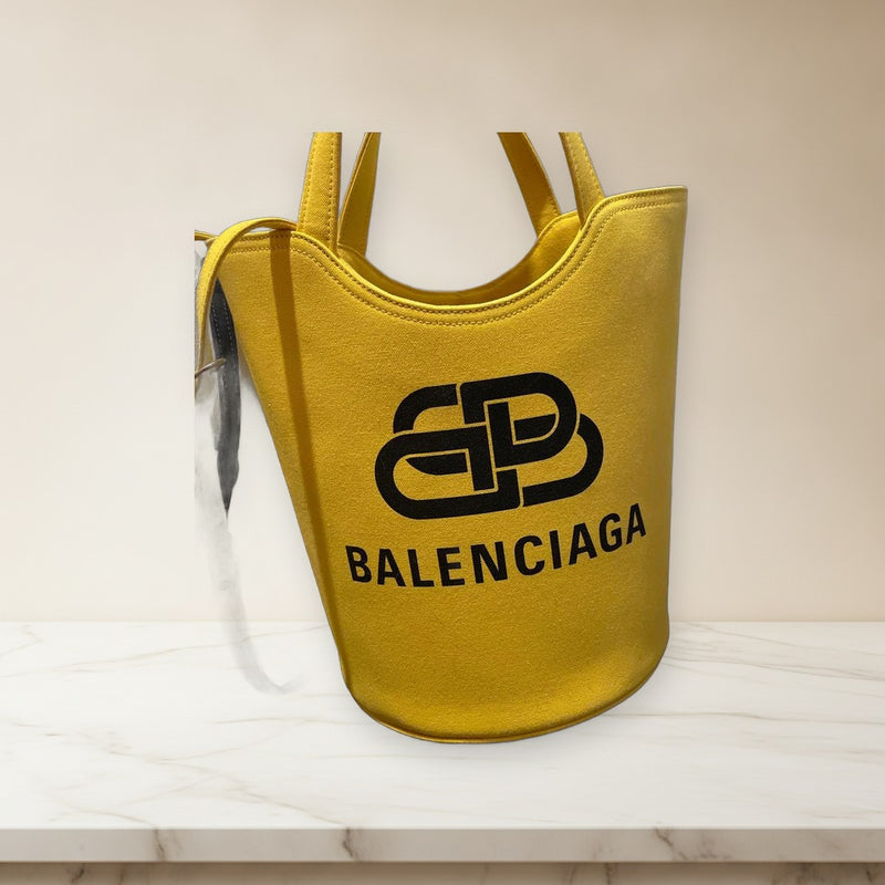 Balenciaga Logo Handbag Yellow Canvas Shoulder Bag