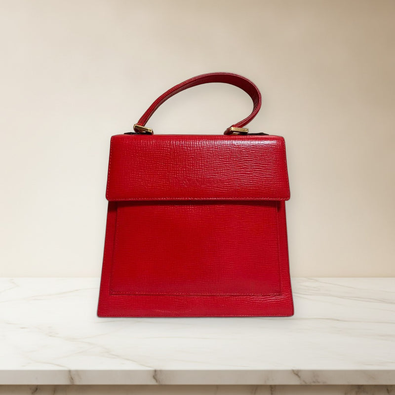 Shoulder Bag Red Leather Gold Hardware Vintage Handbag