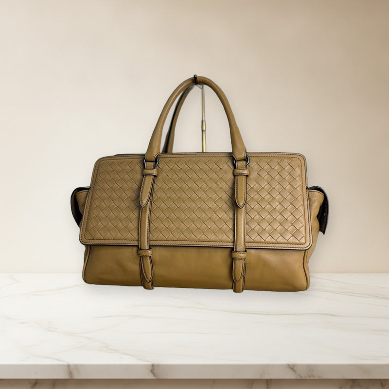 Bottega Veneta Monaco Intrecciato Leather Mini Boston Bag Handbag