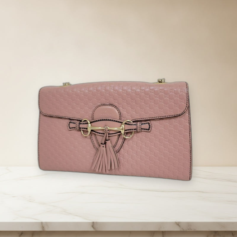 Gucci Emily Guccissima Chain Shoulder Bag Leather Pink