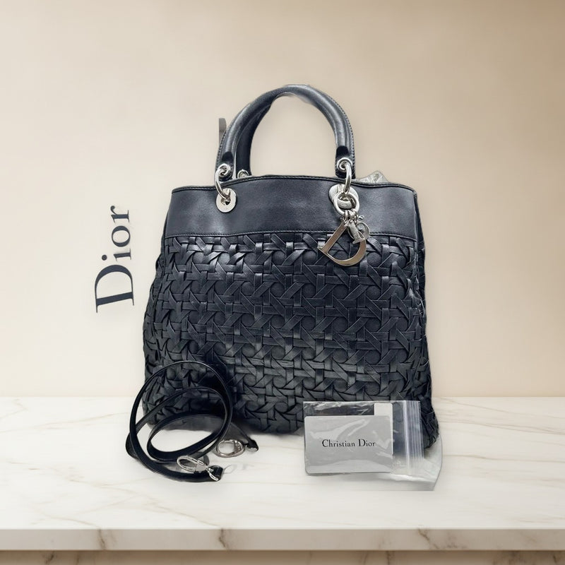 Dior Lady Dior 2way Handbag Black Lambskin Braided Leather