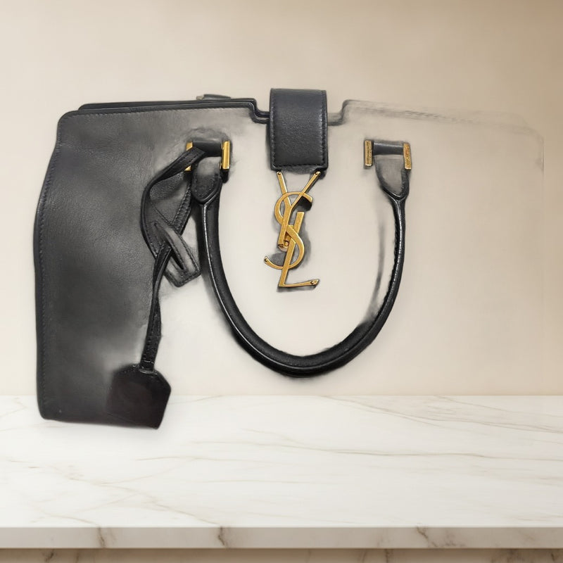 Saint Laurent Paris Monogram Cabas Handbag Black Leather