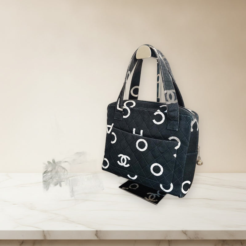 Chanel Matelasse Coco Mark Tote Bag Handbag Canvas Leather