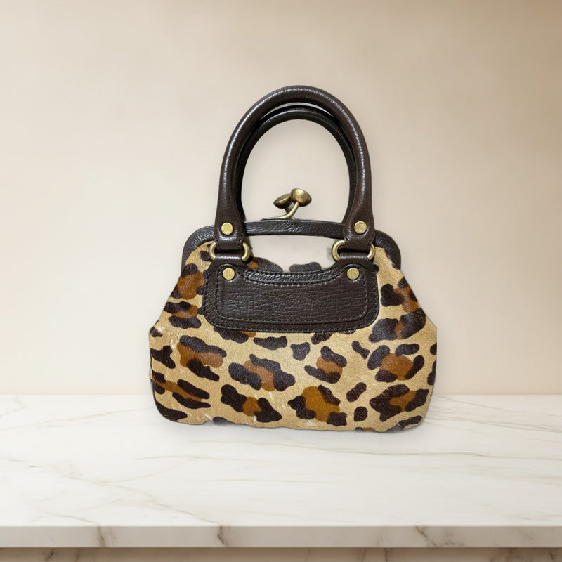 Celine Kiss Lock Clutch Bag Hair Calf Leather Leopard Print
