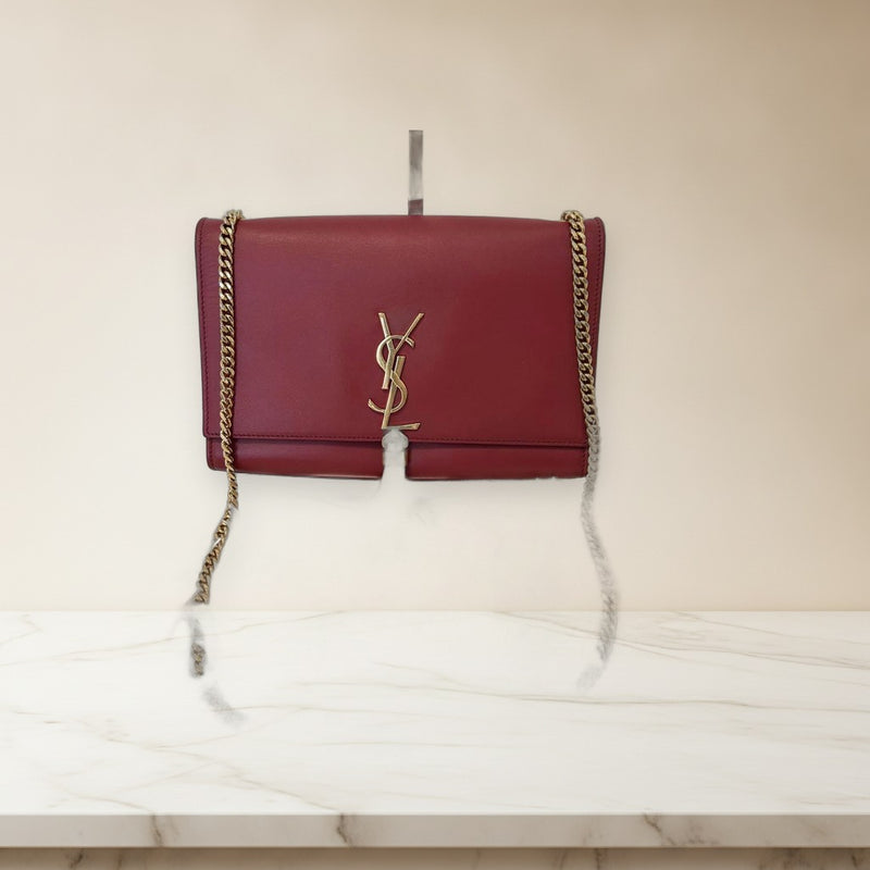 Saint Laurent Ysl Chain Bag Handbag Shoulder Crossbody Leather Red
